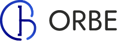 Logo ORBE avec symbole circulaire abstrait bleu et nom de la marque en typographie moderne. »